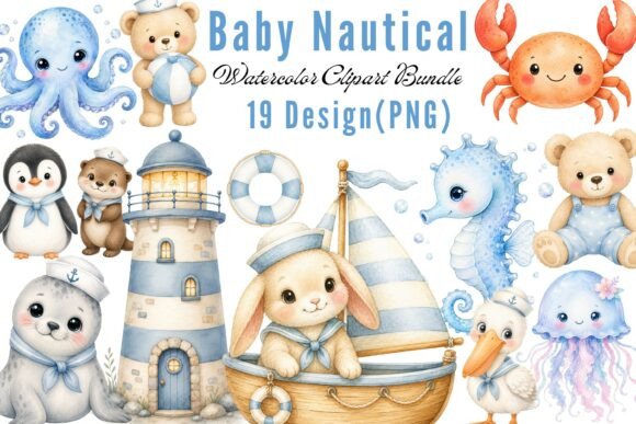 Download Baby Nautical Watercolor Clipart Bundle - Watercolor Collection