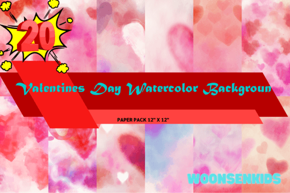 Download 20 Valentines Day Watercolor Backgroun Png Kdp Digital Paper - Watercolor Collection