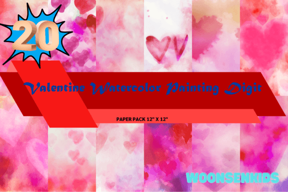 Download 20 Valentine Watercolor Painting Digit Png Kdp Digital Paper - Watercolor Collection