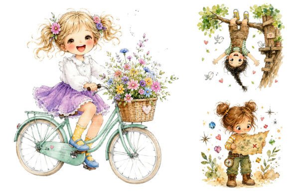 Download Whimsical Girl Watercolor Clipart Bundle - Watercolor Collection