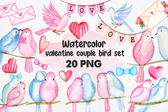 Download Watercolor Valentine Couple Bird PNG - Watercolor Collection