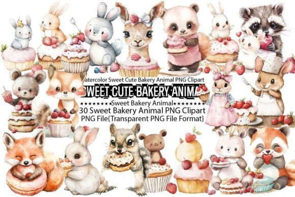 Download Watercolor Sweet Cute Bakery Animal PNG - Watercolor Collection