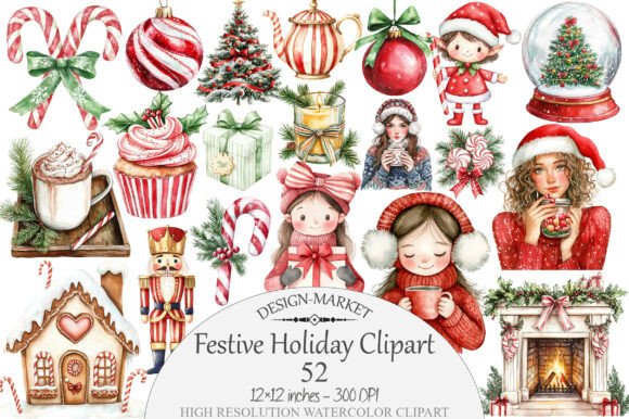Download Watercolor Festive Holiday Clipart - Watercolor Collection