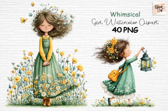 Download Whimsical Girl Watercolor Clipart Bundle - Watercolor Collection