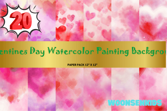Download 20 Valentines Day Watercolor Painting Background Png Kdp Digital Paper - Watercolor Collection