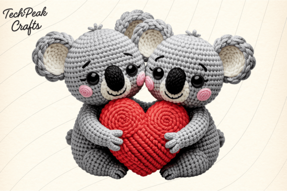 Download Crochet Koala Couple Valentine Heart PNG - Valentine heart png Collection
