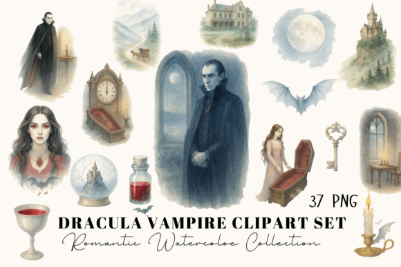 Download Dracula Gothic Watercolor Clipart Bundle - Watercolor Collection