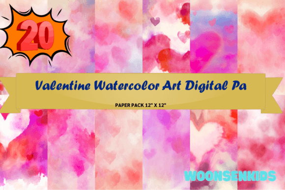 Download 20 Valentine Watercolor Art Digital Pa Png Kdp Digital Paper - Watercolor Collection
