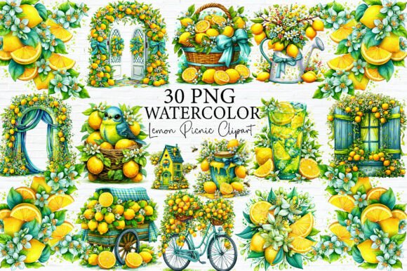 Download Lemon Picnic Watercolor Clipart Bundle - Watercolor Collection