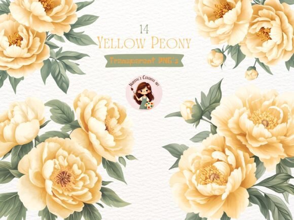 Download Watercolor Yellow Peony Clipart Bundle - Watercolor Collection