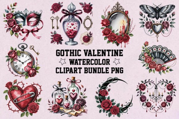 Download Gothic Valentine Watercolor Clipart Bund - Watercolor Collection