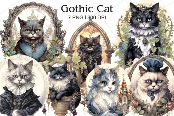 Download Gothic Cat Watercolor Clipart - Watercolor Collection