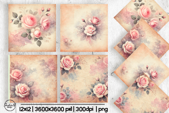 Download Vintage Watercolor Rose Digital Paper - Watercolor Collection