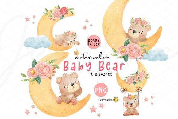 Download Watercolor Cute Baby Teddy Bear Cliparts - Watercolor Collection