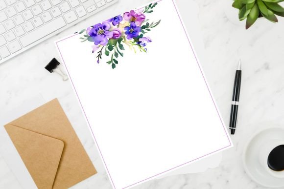 Download Purple Watercolor Bouqet Stationery - Watercolor Collection
