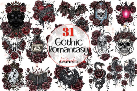 Download Elegant Gothic Watercolor Clipart Bundle - Watercolor Collection