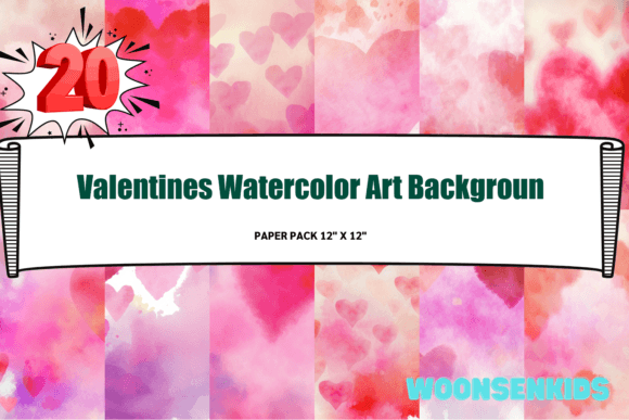 Download 20 Valentines Watercolor Art Backgroun Png Kdp Digital Paper - Watercolor Collection