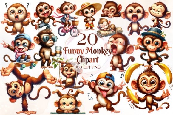Download Funny Monkey Watercolor Clipart Bundle - Watercolor Collection