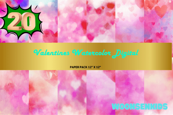 Download 20 Valentines Watercolor Digital Png Kdp Digital Paper - Watercolor Collection