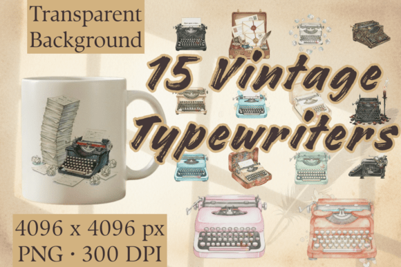 Download Vintage Typewriter Watercolor Clip Art - Watercolor Collection